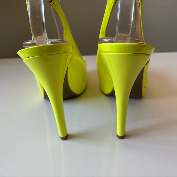 GUESS neon yellow peep toe stilleto sling back heels - Picture 9 of 12